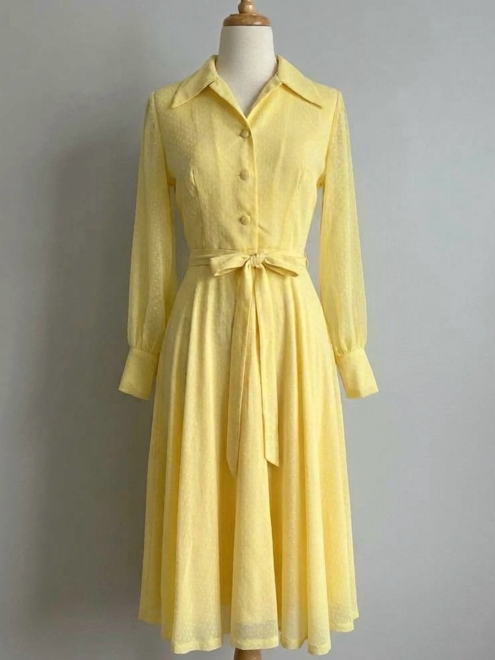 Vintage, handmade Polka Dot Dress in Bright Yellow
